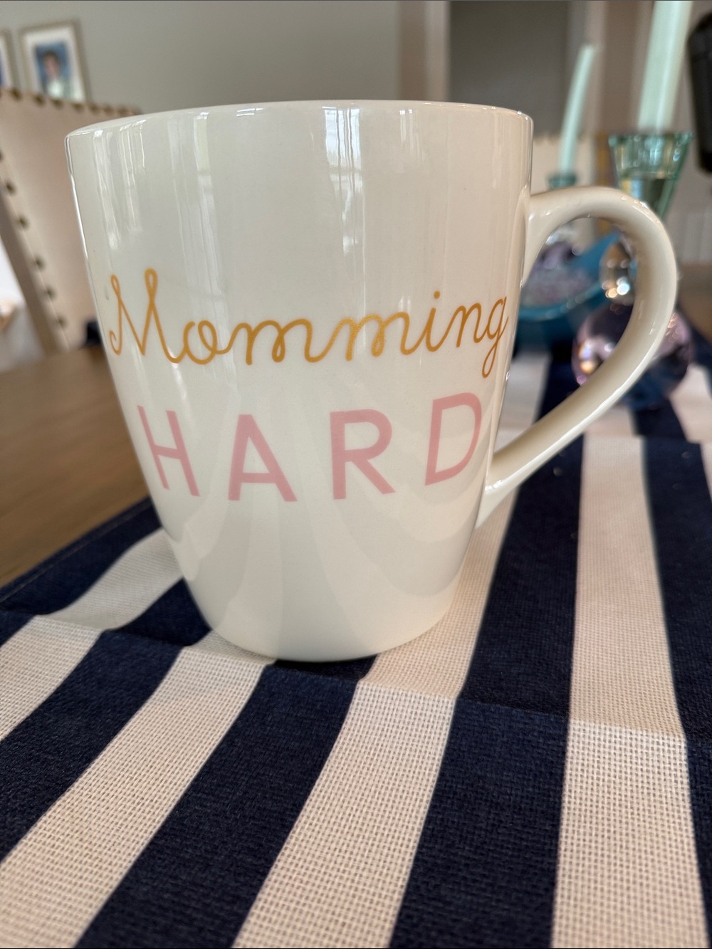 Cream 'Momming Hard' Ceramic Mug - Pink & Gold Lettering